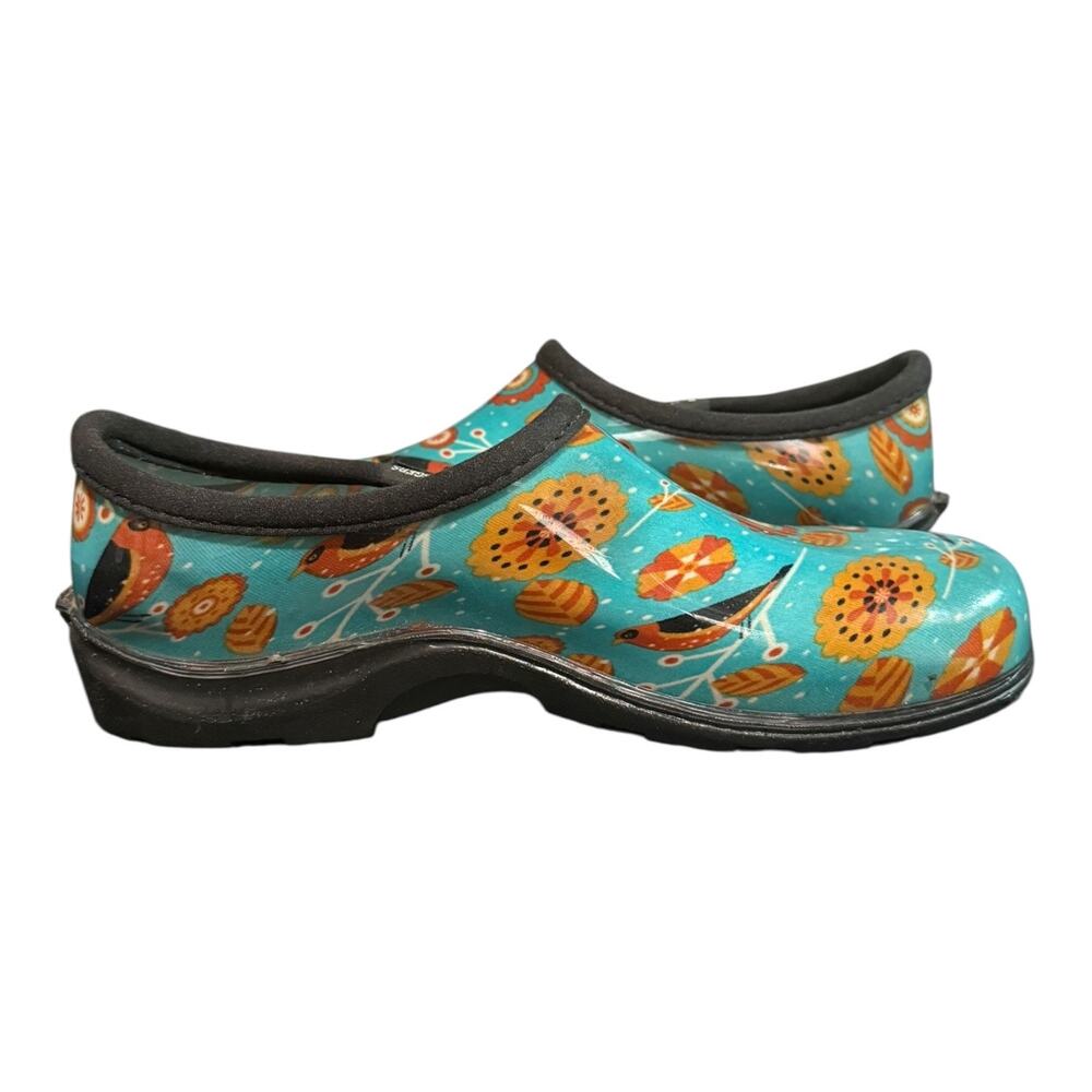 Sloggers Women's Size 10 Garden Rain Rubber Shoes Turquoise Bird Floral - Picture 8 of 9